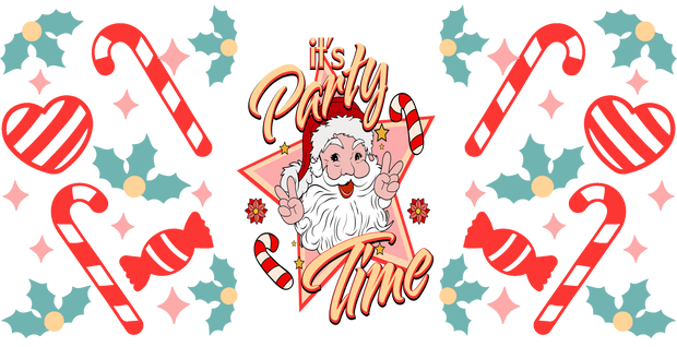 It's Party Time Santa Christmas 16oz UV DTF Libby Cup Wrap