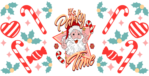 Its Party Time Santa Christmas 16oz UV DTF Libby Cup Wrap