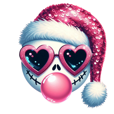 Jack Skellington Blowing Bubble Wearing Pink Santa Hat DTF (direct-to-film) Transfer