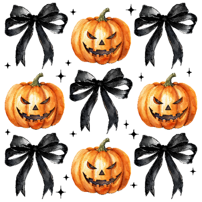 Jack o Lantern With Star And Black Bow Halloween DTF (direct-to-film) Transfer