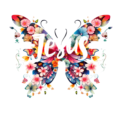 Jesus Butterfly Cross White Text  DTF (direct-to-film) Transfer