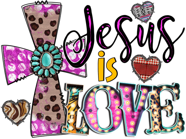 Jesus is Love Heart with Thorns DTF (direct-to-film) Transfer