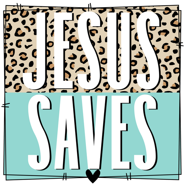 Jesus saves leopard frame DTF (direct-to-film) Transfer