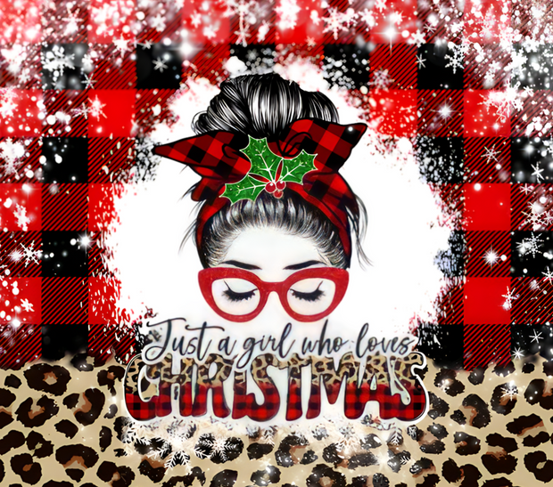 Just a Girl Plaid Bow Red Glasses Christmas 20 oz Skinny Tumbler Wrap