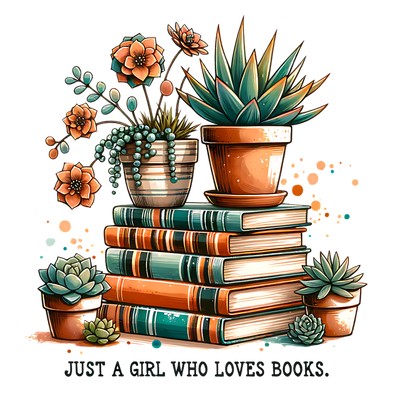 Just a Girl Who Loves Books Flowerpots & Books DTF (direct-to-film) Transfer