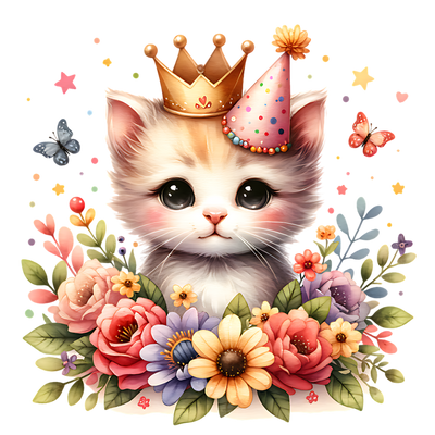 KITTEN IN PARTY HAT CLIPART DTF (direct-to-film) Transfer