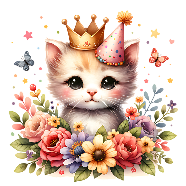 KITTEN IN PARTY HAT CLIPART DTF (direct-to-film) Transfer