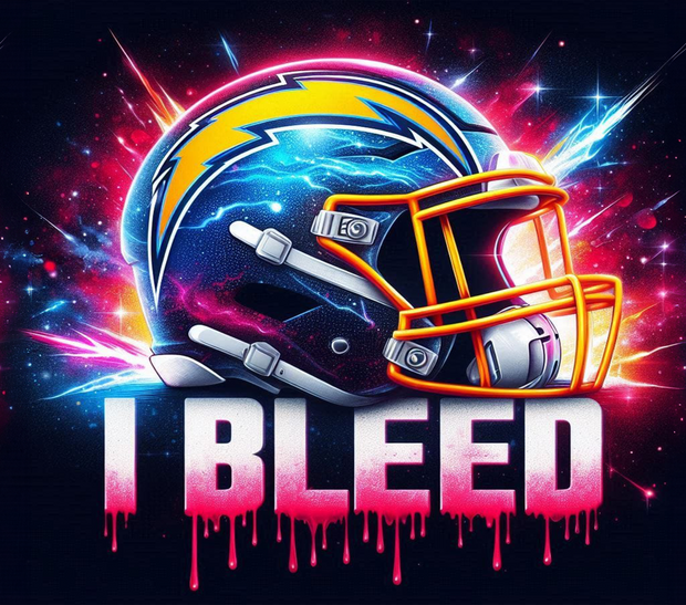 LA Chargers  I Bleed  Football Helmet With Team Logo UV-DTF 20 oz Skinny Tumbler Wrap