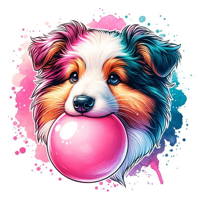 LASSIE DOG BLOWING A BUBBLE DTF (direct-to-film) Transfer