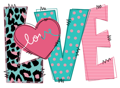 Love Teal and Leopard Print DTF Direct to Film Transfer - Twisted Image Transfers