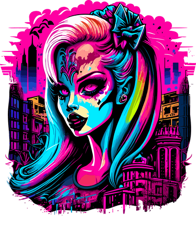 Lady in Blue Bow Color Drip DTF (direct-to-film) Transfer