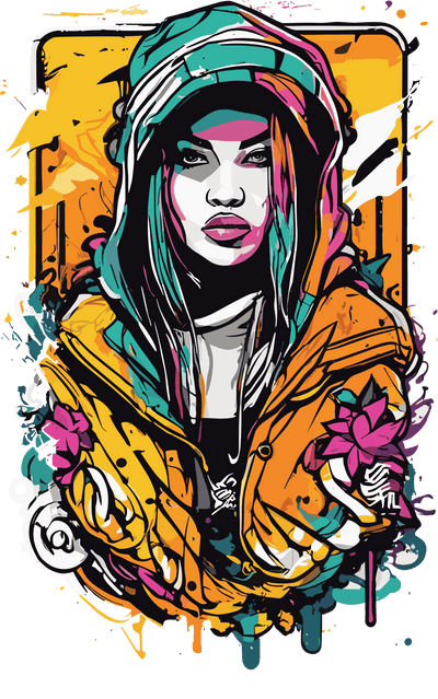 Lady in Hoodie Color Drip DTF (direct-to-film) Transfer