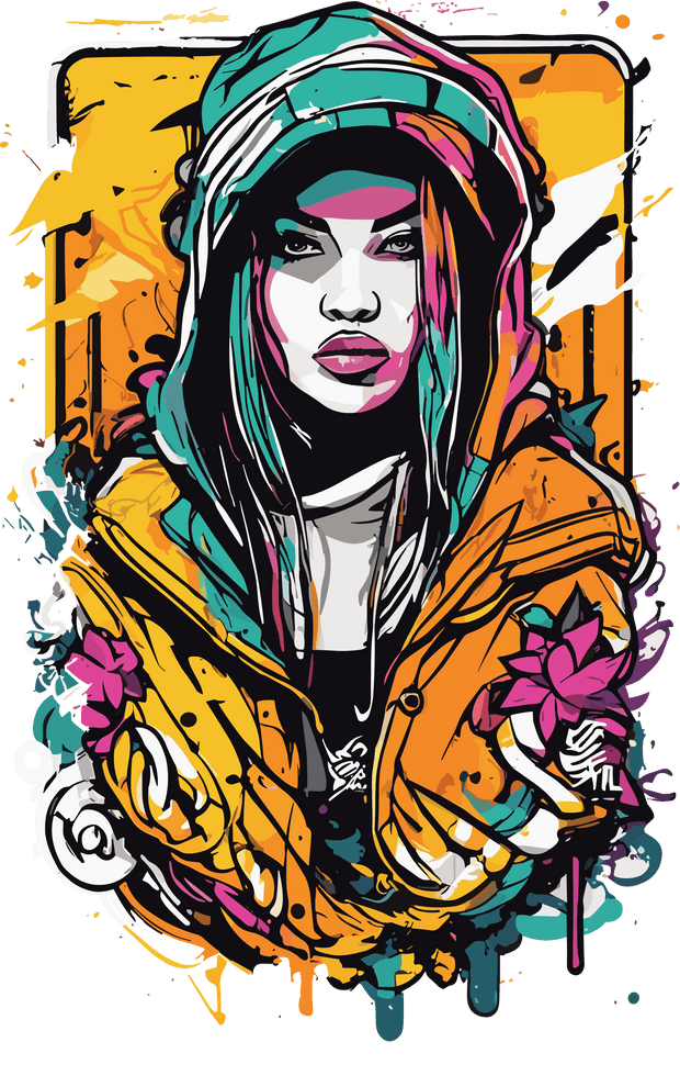 Lady in Hoodie Color Drip DTF (direct-to-film) Transfer