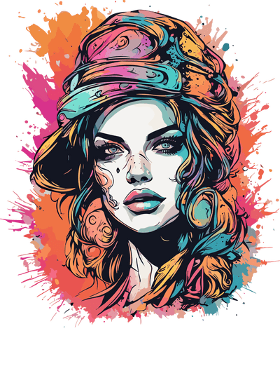 Lady in Multicolored Lipstick Color Drip DTF (direct-to-film) Transfer