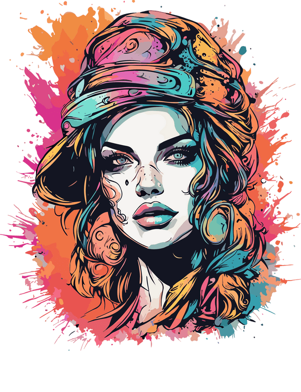 Lady in Multicolored Lipstick Color Drip DTF (direct-to-film) Transfer