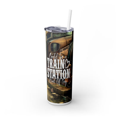 Could Be A Train Station Kind Of Day In Turquoise And Brown UV-DTF 20 oz Skinny Tumbler Wrap