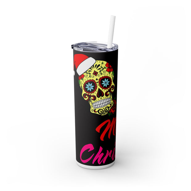 Yellow & Pink Skeleton Heads Christmas 20 oz Skinny Tumbler Wrap