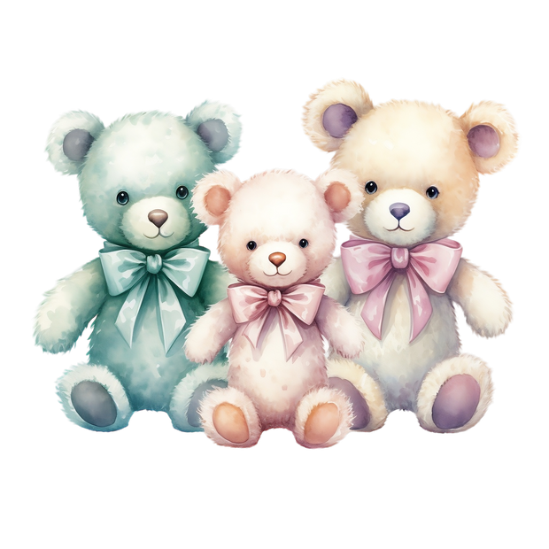 Lightly Colored Teddy Bears With Bows DTF (direct-to-film) Transfer