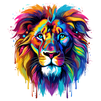 Lion Colorful Mane Color Drip DTF (direct-to-film) Transfer