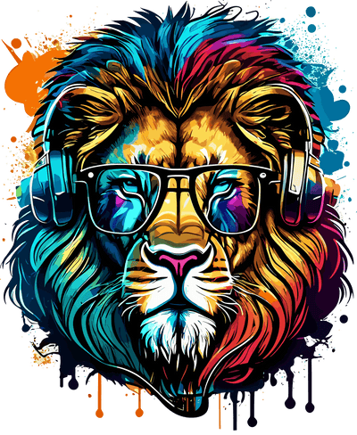 Lion in Beats Color Drip DTF (direct-to-film) Transfer