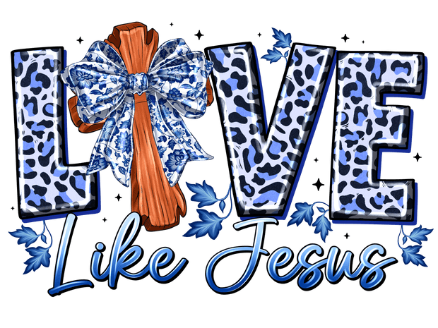 Live Like Jesus Blue Cheetah Print DTF (direct-to-film) Transfer