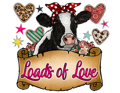 Loads Of Love Cow Wrapped In Banner With Bandanna Filled Heart DTF (direct-to-film) Transfer