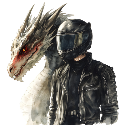 Long Hair Biker & Dragon DTF (direct-to-film) Transfer