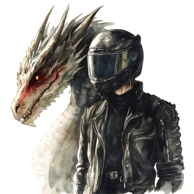 Long Hair Biker & Dragon DTF (direct-to-film) Transfer