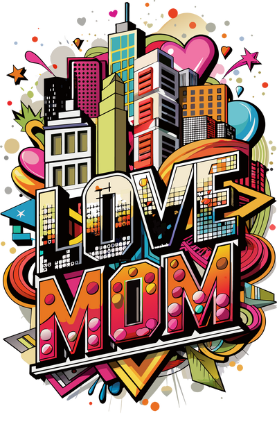 Love Mom Color Drip City View DTF (direct-to-film) Transfer