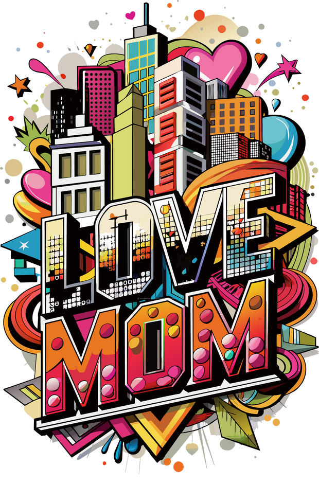 Love Mom Color Drip City View DTF (direct-to-film) Transfer