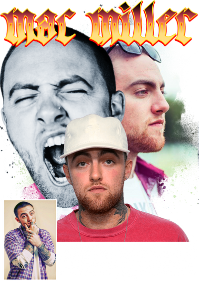 Mac Miller Mouth Open Glasses on Head & Long Sleeve Shirt DTF (direct-to-film) Transfer