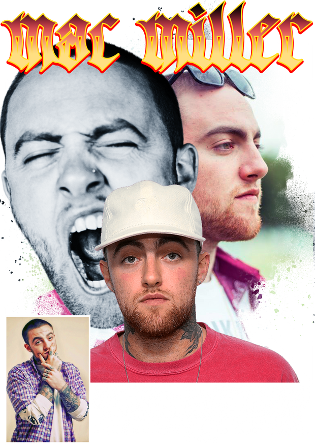 Mac Miller Mouth Open Glasses on Head & Long Sleeve Shirt DTF (direct-to-film) Transfer