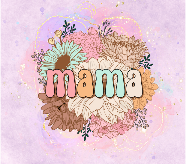 Mama with Floral Background UV DTF Wrap for 20 oz Skinny Tumbler