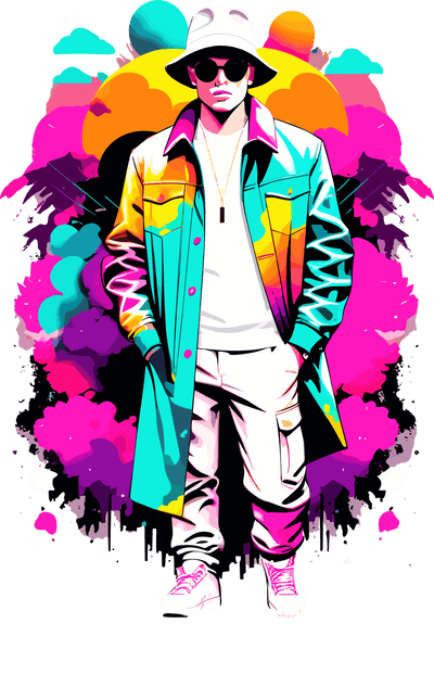 Man in White & Color Drip Coat DTF (direct-to-film) Transfer