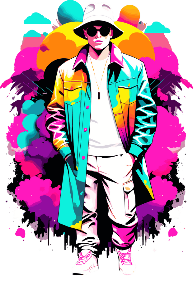 Man in White & Color Drip Coat DTF (direct-to-film) Transfer