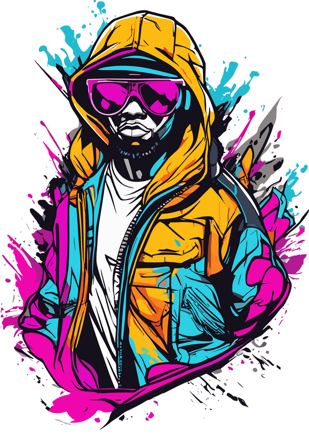 Man in Yellow Hoodie Color Drip Splash DTF (direct-to-film) Transfer