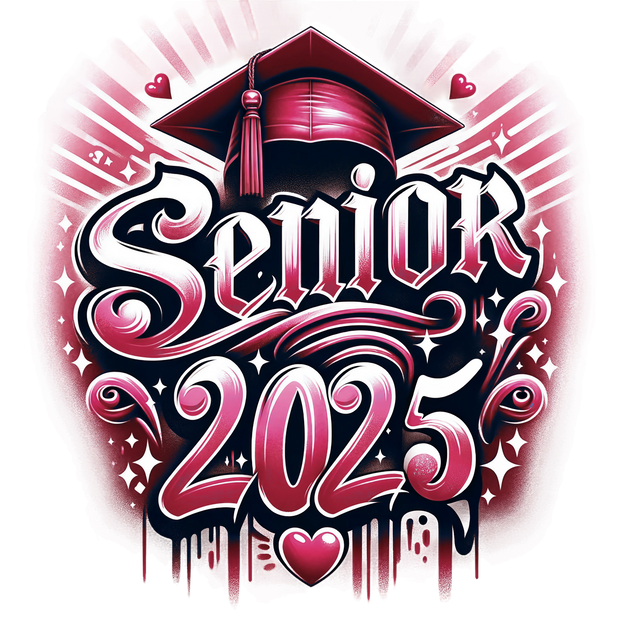 Maroon Black & White Senior 2025 Airbrushed DTF (direct-to-film) Transfer