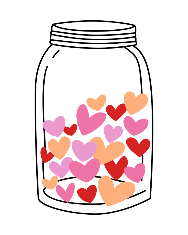 Mason Jar Full of Hearts Valentine's Day DTF Direct to Film Transfer - Twisted Image Transfers