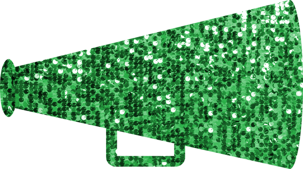 Megaphone Cheer Faux Glitter Green DTF (direct-to-film) Transfer