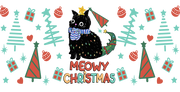 Meowy Christmas Cat Black Christmas Tree-animal Christmas-Cartoon Christmas-Christmas Tree-Snowman Christmas 16oz UV DTF Libby Cup Wrap