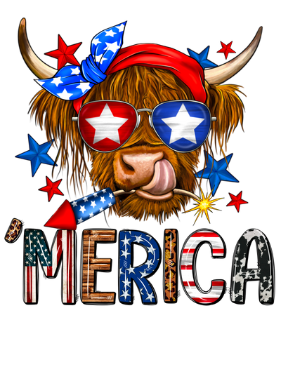 Merica Cow Red White and Blue DTF (direct to film) Transfer