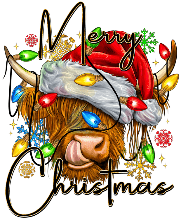 T-Shirt with Merry Christmas Cow 2 in DTF - Twisted Image Transfers