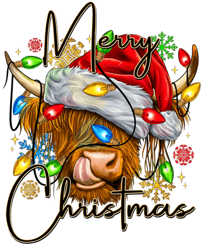 Merry Christmas Cow 2 Direct to Film DTF Transfer - Twisted Image Transfers