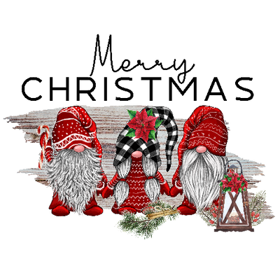 Merry Christmas Gnomes with Buffalo Plaid Christmas DTF (direct-to-film) Transfer