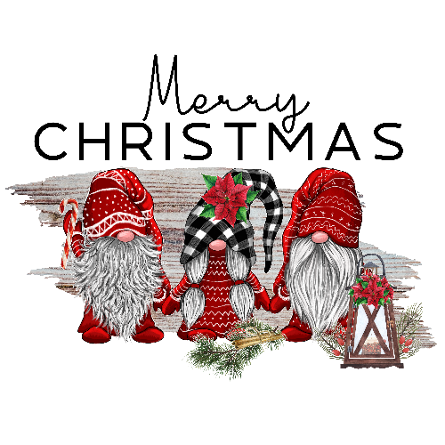 Merry Christmas Gnomes with Buffalo Plaid Christmas DTF (direct-to-film) Transfer