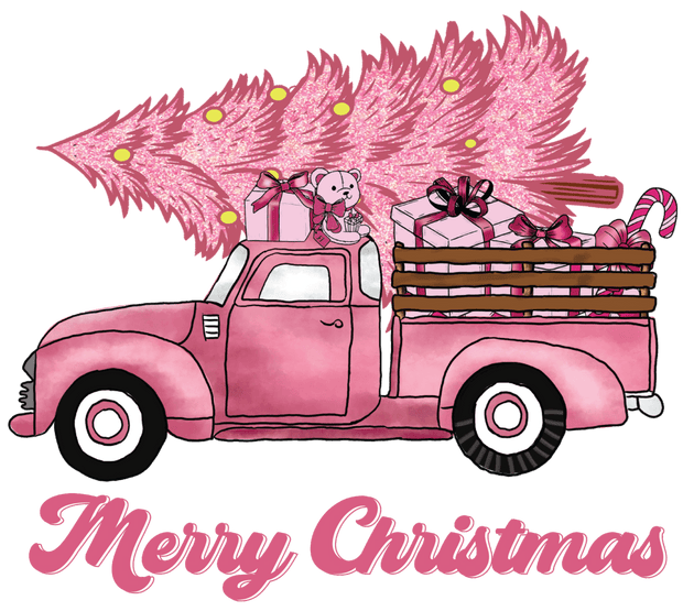 T-Shirt with Merry Christmas Pink Truck in DTF - Twisted Image Transfers
