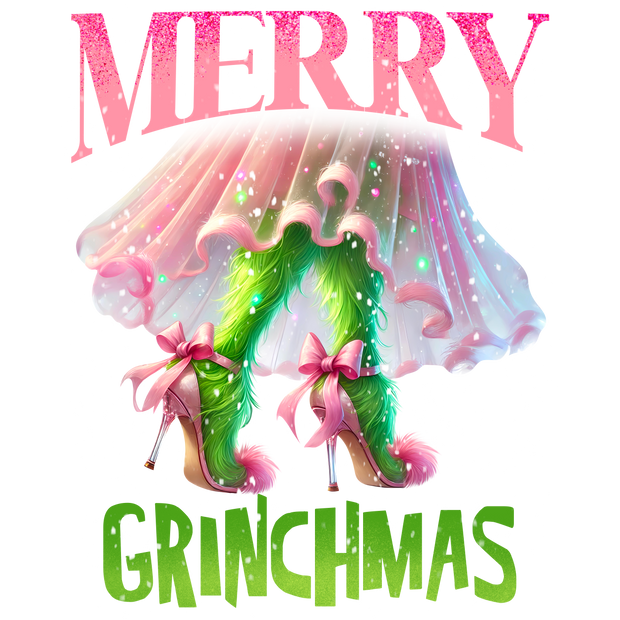 Merry Grinchmas Pink Dress & Heels DTF (direct-to-film) Transfer