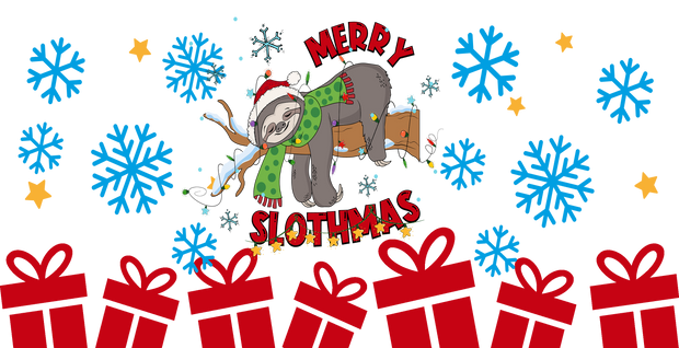 Merry Slothmas Sloth Christmas-animal Christmas-Cartoon Christmas-Christmas Tree-Snowman Christmas 16oz UV DTF Libby Cup Wrap