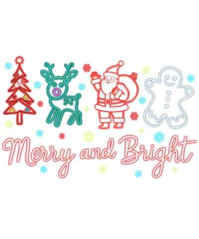 Merry and Bright Christmas Images DTF (direct-to-film) Transfer