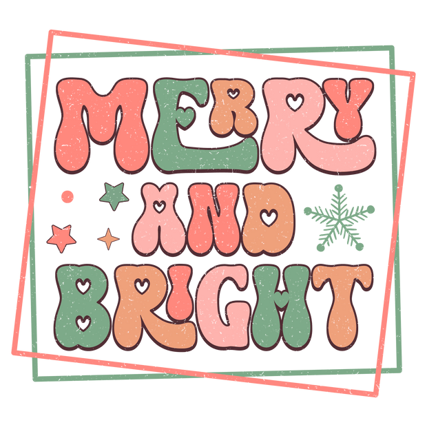 Merry and Bright Pastel with Stars Direct to Film DTF Transfer - Twisted Image Transfers